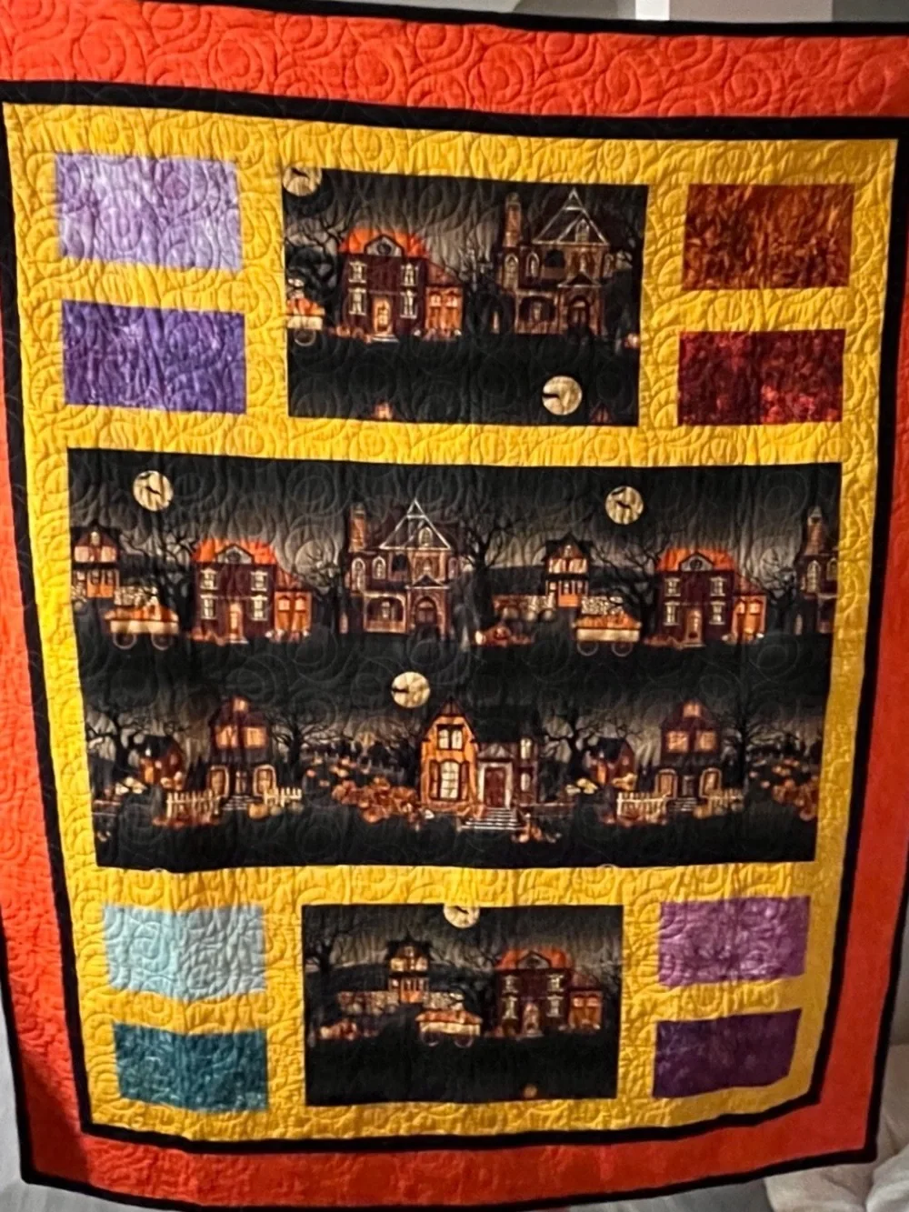 New Handmade Halloween Haunted House Quilt 55x64 Butterbean Quilts